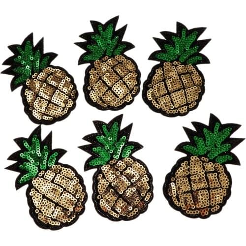6 pcs Pineapple Sequins DIY Sew Appliques Stickers Embroidery Patches Cloth DIY Apparel Sewing Patches