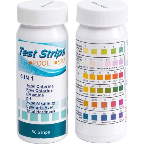 6 IN 1 Pool Test Check Spa Test Strips 6 Way Testing pH Strip for Pool Water Quality Testing Chlorine Bromine Alkalinity