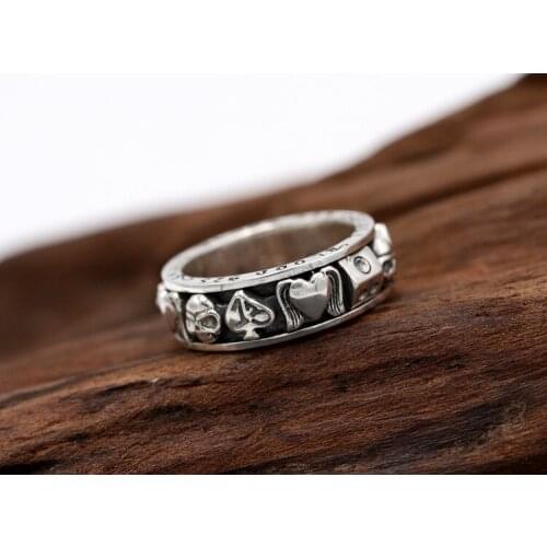 925 STERLING SILVER skull heart hiphop king RING jewelry Men jewelry gift A5744