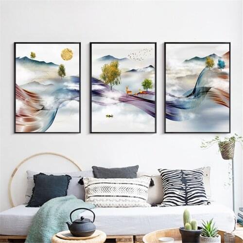 Abstract Golden Deer Butterfly Canvas Painting Modern Golden Tree Picture Luxury Poster Print for Living Room Japanese Wall Art