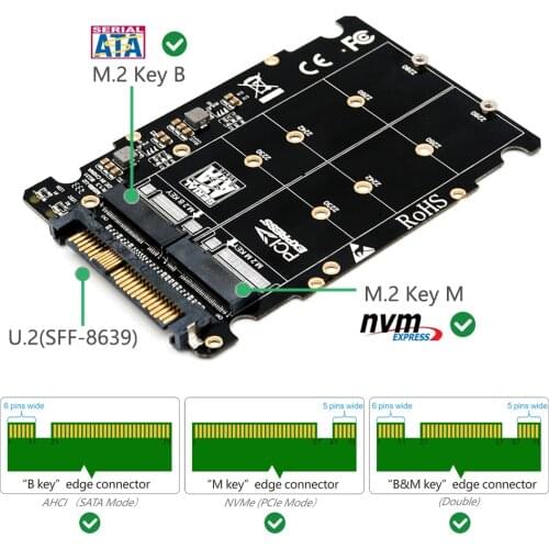 M.2 SSD to U.2 Adapter 2in1 M.2 NVMe and SATA-Bus NGFF SSD to PCI-e U.2 SFF-8639 Adapter PCIe M2 Converter for Desktop Computers