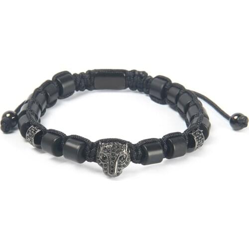 Ailatu High Quality Luxury Men Jewelry Balck CZ Leopard Macrame Bracelet Free Logo Service Drop Shipping