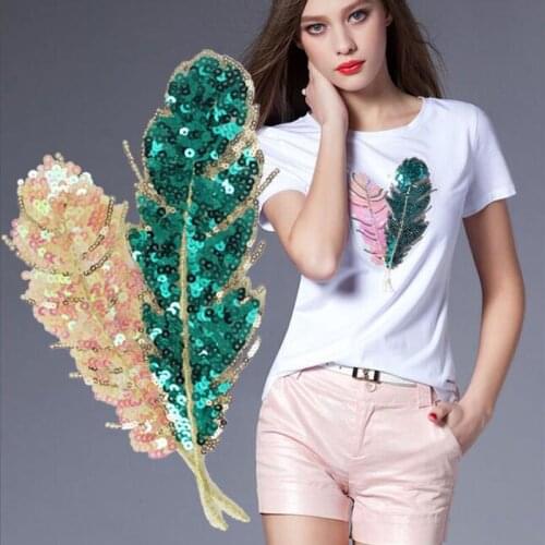 Sequins Rainbow Peacock Feathers Phoenix Sequined Embroidered Sew Iron On Patches Badges For Dress DIY Appliques Decoration