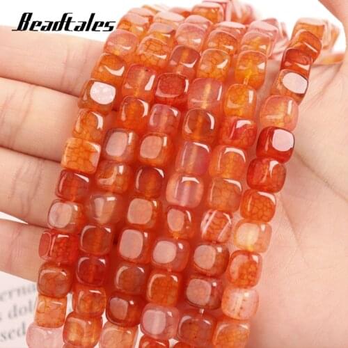 Orange Agates Beads Smooth Cube Square Natural Stone Loose Spacer Beads For Jewelry Making DIY Charms Bracelet Necklace 15'' 8mm