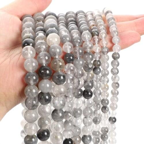 Natural Stone Beads Smooth Cloud Crystal Jade Round Loose Spacer Bead For DIY Bracelet Jewelry Making Accessories 4/6/8/10/12MM