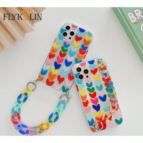 Love Heart Bracelet Phone Case for iPhone 11 12 Pro X XS Max XR 7 8 Plus SE 2020 12 Mini Colorful Chain Soft Silicone Back Cover