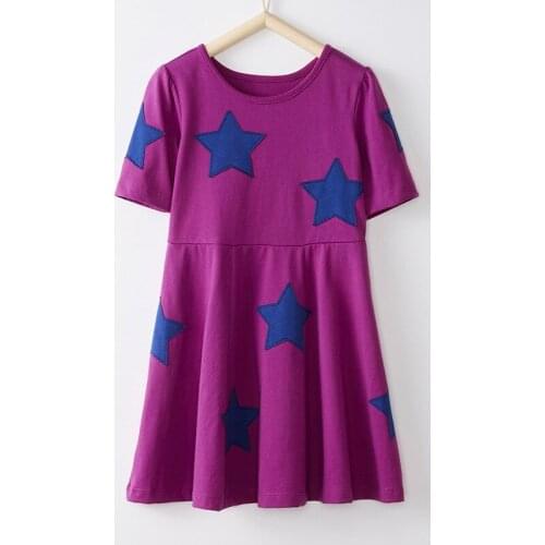 Little Maven New Summer Kids Short Purple Solid Five-pointed star Applique O-neck Kintted Cotton Girls 4-10yrs Casual Dresses