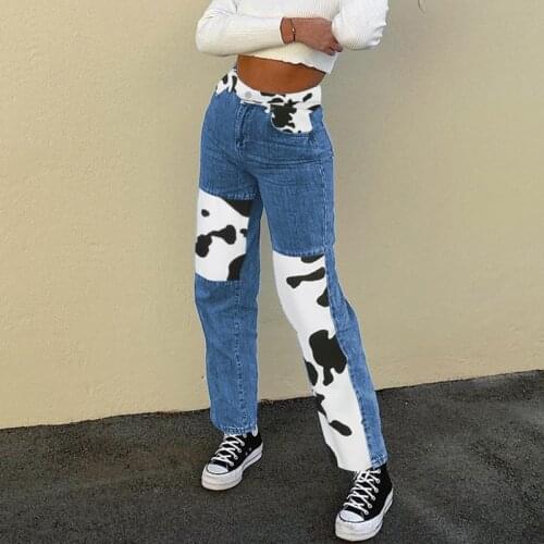 Patchwork Baggy Jeans Women Vintage Y2K High Waisted Denim Pants Femme Streetwear Clothes Korean Fashion 90s Cow Printed Trouser