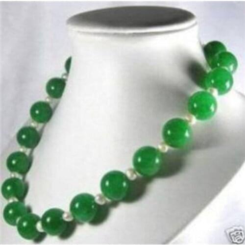 Hot sell Fast SHIPPING 6-7MM white Akoya Pearl &12MM Green Jade Necklace 18'' HOT sell