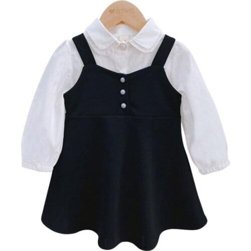 1-5 Years Baby Girls Dress Set Toddler Kids Long Sleeve Top+Suspender Skirt Children Spring Fall Fashion Clothing