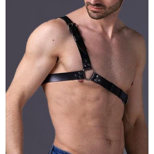 2021 Leather Gay Sexual Shoulder Harness Men Adjustable Body Bondage Belt Chest Harness Sissy Lingerie Rave Gay Leather Clothes