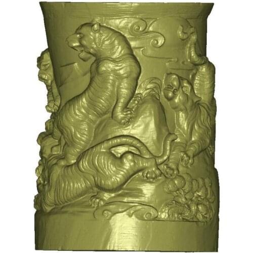 3D model round stl for Four axis engraving machine tiger pen container for CNC machine STL format