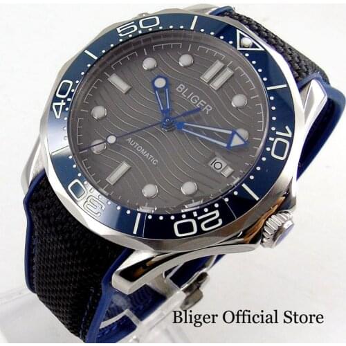 BLIGER Mechanical Men Wristwatch Ceramic Bezel Rubber Band Nologo/BLIGER Logo Dial Date Indicator