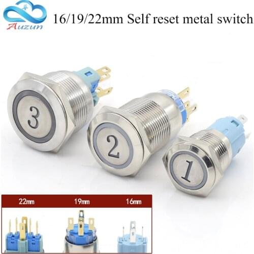 Metal button switch 16MM19MM22MM reset button switch instantaneous digital 1.2.3.A.B.C elevator button switch