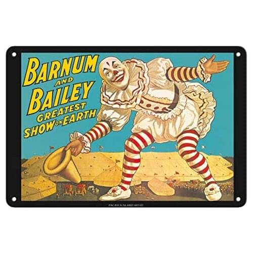 Barnum & Bailey Circus - Greatest Show on Earth - Clown Standing Over Tents - Circus Poster c.1917 Metal Tin Sign