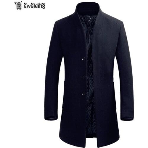 Men Winter Wool Coat Mens New Fashion Solid Color Warm Thick Wool Blends Woolen Pea Coat Male Trench Coat Overcoat