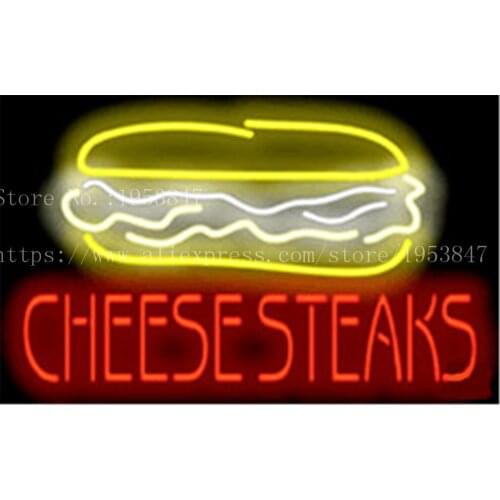 Cheesesteaks Neon sign Real Glass Tube Bulbs Light Bar Beer Club Decoration Signboard drink Deli Shop Store 19"x15"