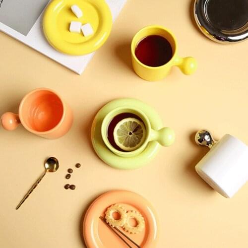 New Candy Solid Color Mug Dish Combination Set Simple Home Cup Office Coffee Afternoon Tea Cup Dish Set