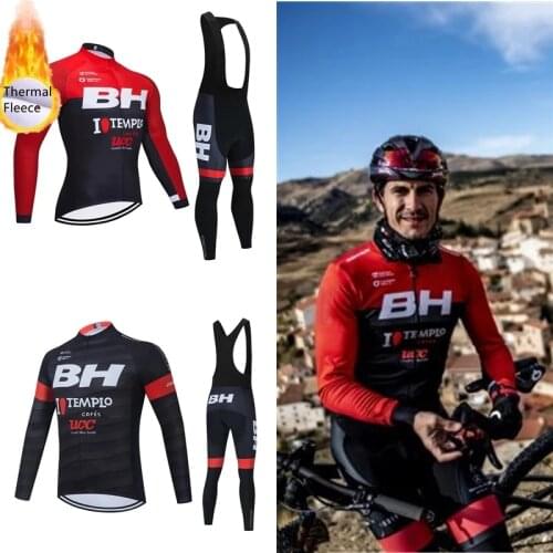 New Cycling Clothing Mountain Bike Jersey Mens Bicycle Sport Suit Winter Thermal Fleece BH Team Long Sleeve Bicycling Shorts Set