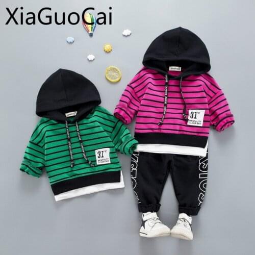Newest Striped Boys Sets Autumn and Spring Childrens Sets Long Sleeve Hoodies Suit Hooded Pullover Casual Boy Clothes Sets
