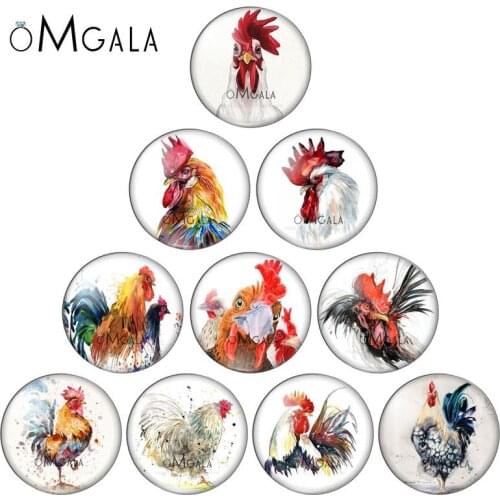 New Watercolor Cock Rooster Animals 8mm/10mm/12mm/18mm/20mm/25mm Round photo glass cabochon demo flat back Making findings