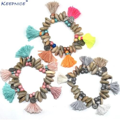 New Bohemia Boho summer sea beach shells bracelets colorful cotton tassels charm bracelet stone beads bangle Bracelets