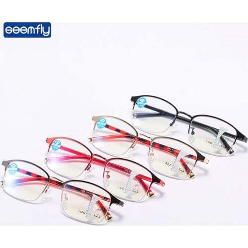 Seemfly New Anti-Blue Light Multi-focus Business Reading Glasses Metal Half-frame HD Presbyopic Glasses With Degree +1.0 to +4.0