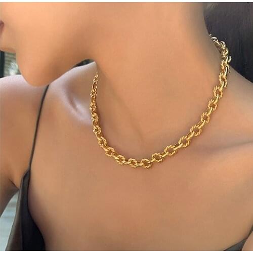 Brass With 18K Gold Geo OT Chained Necklace Women Jewelry Designer T Show Runway Gown Rare INS Japan Korean Fashion