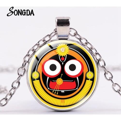 Lord Jagannath Pendant Necklace Yoga Om Puri India Hindu God Glass Cabochon Jewelry Fashion Necklace Womens Accessories