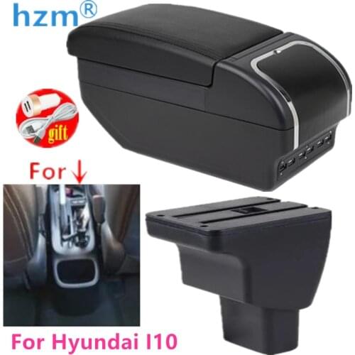 Car Armrest box For Hyundai I10 Rotatable Center Centre Console Storage Box with USB interface decoration accessories