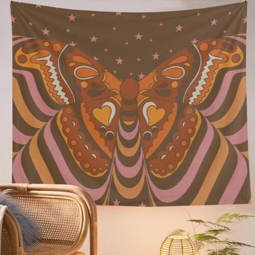 Retro Tapestry Hanging 80s Retro Boho Psychedelic Butterfly Flower Tapestry Wall Hanging Sexy Woman Retro Tapestry Wall Covering