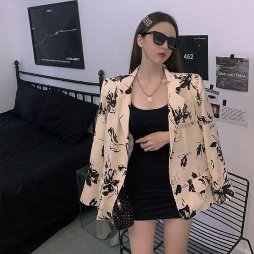 2021 HOT Spring and autumn Womens suit Retro Chinese style Blazer tops Printing Loose Temperament Show thin All-match Fashion