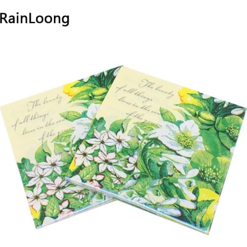 [RainLoong] Green Floral Paper Napkin Flower Event & Party Tissue Napkin Decoupage Supply Decoration 33*33cm 1 pack (20pcs/pack)