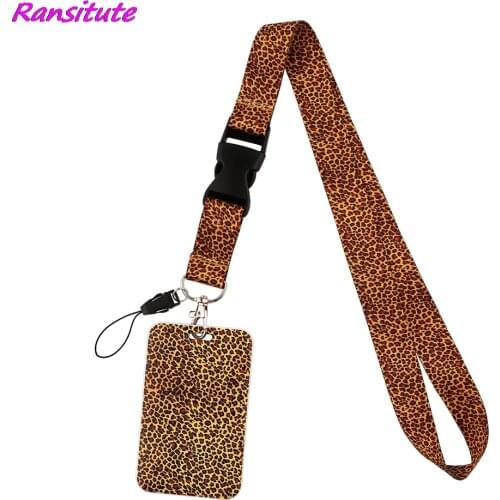 Ransitute R1844 Classic Vintage Leopard Print Lanyard Credit Card ID Holder Badge Women Travel Bank Business Card Cover Badge