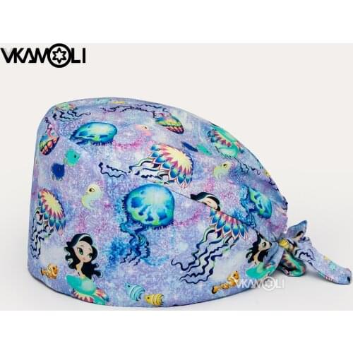 Undersea Mermaid Printing cartoon anime hats adjustable scrubs hat beauty salon spa laboratory pet shop scrubs caps scrub hat
