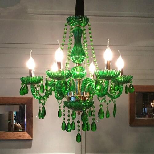 Modern led chandelier for dining room Bedroom Kitchen light Fixtures lustre de cristal teto Green Color glass chandelier