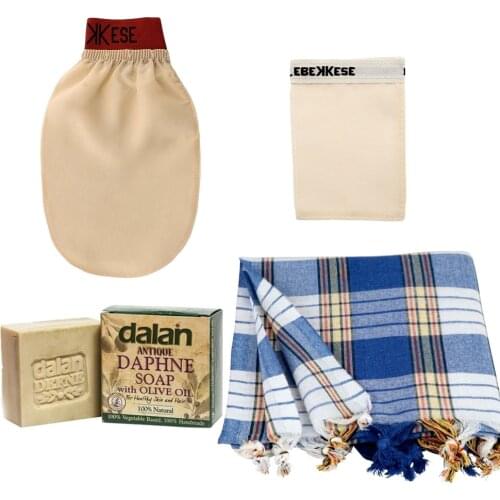 Turkish Traditional Hammam Bath Set Glove Skin Exfoliating Peeling Peshtemal Loincloth Towel Daphne Soap Cocoon Silk Face Mitt