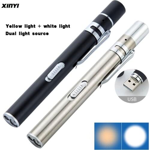 USB Rechargeable Medical Handy Pen Light Mini Nursing Flashlight LED Torch Lamp With Stainless Steel Clip Pocket Led Flashlight
