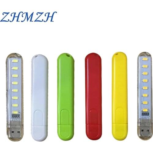 USB LED Night Light Portable U Disk Lamps 8LEDs Colorful Mini Book Lights 4W Camping Lights Power Bank Powered For Reading