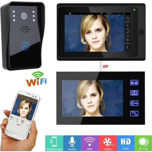 720P Wired /Wireless Wifi Video Door Phone Doorbell Intercom System HD 1000TVL Camera 7 inch 2 Monitor with APP Remote control