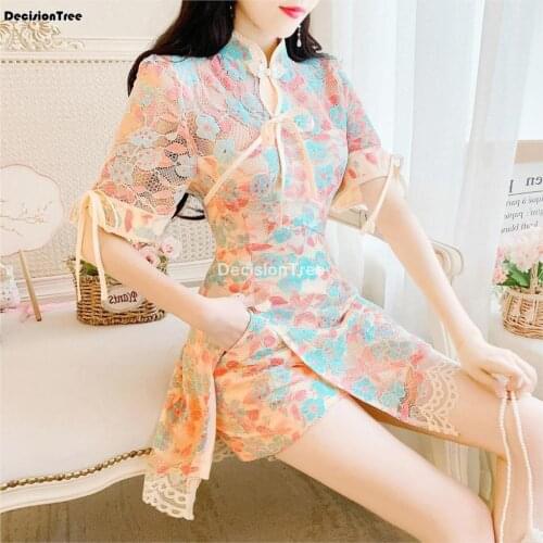 2021 chinese cheongsam suits vintage elegant qipao dress+shorts set evening party female qipao oriental lace cheongsam dress