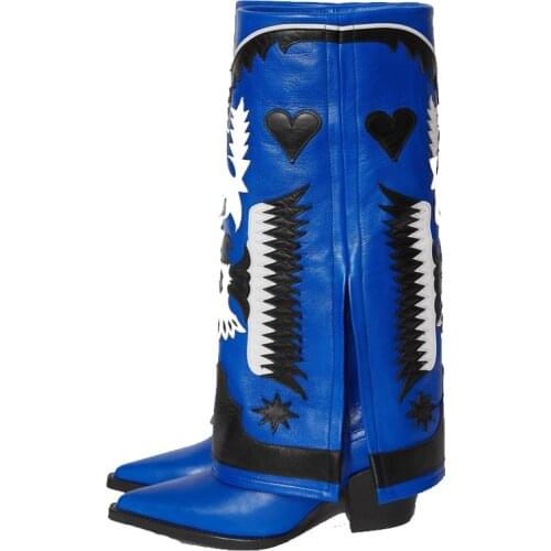 Stitching Embroidery Knee high Ladies Western Cowboy Boots 2021 Autumn Winter New Genuine leather Womens Shoes Big Size 34-43