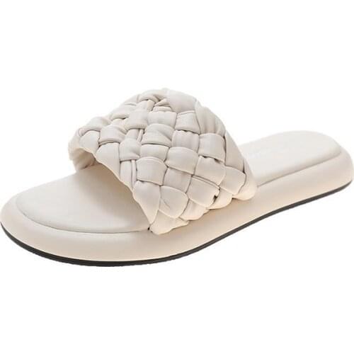 New Fashion Weave Slippers Women Flat Casual platform Shoes Women Slide 2021 Summer Flip Flops Beach Sandal Slipper