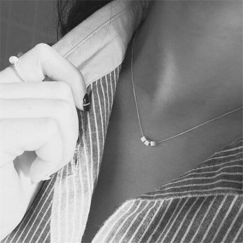 BESTLYBUY 2018 Newest Square Box Cube Pendant Necklace for Women Short Sweet Statement Necklace 925 Sterling Silver Jewelry