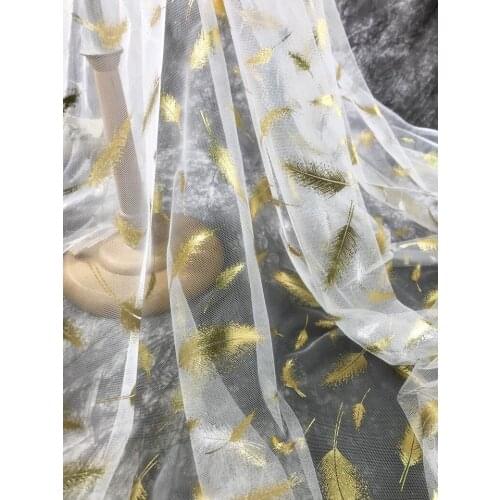 1.5*1M white golden feather Wedding cosplay lady Dress Applique DIY Bridal Headdress scarf veil Fabric Patch curtain table cover