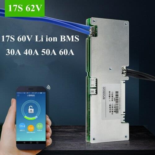17S 62V 62.9V 30A 40A 50A 60A Smart BMS with Bluetooth APP Communication Function for 62V 35Ah 40Ah Electric Bike Li-ion Battery