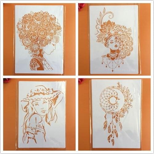 4pcs/set A4 Beauty Mandala Stencils Painting Coloring Embossing Scrapbook Album Decorative Template cake stencil crafts books