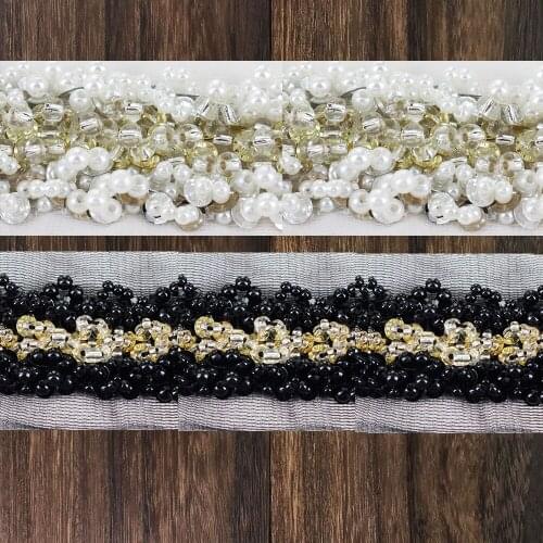 5.5y Beaded Lace Ribbon Trim Braided Beading Applique Trimming Sewing for Wedding Dress Lady Clothes DIY Craft T2736