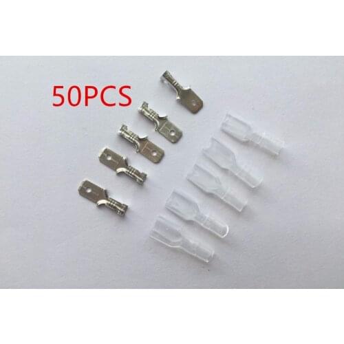 50sets 6.3 mm with transparent sheath inserted spring 6.3mm male connector terminal Faston with insulator for wire