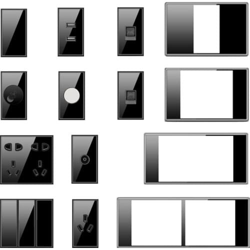 Black Wall switch push button switch light switch 118 type 1/2/3/4gang 2way 13A acrylic panel Free combination Electric socket